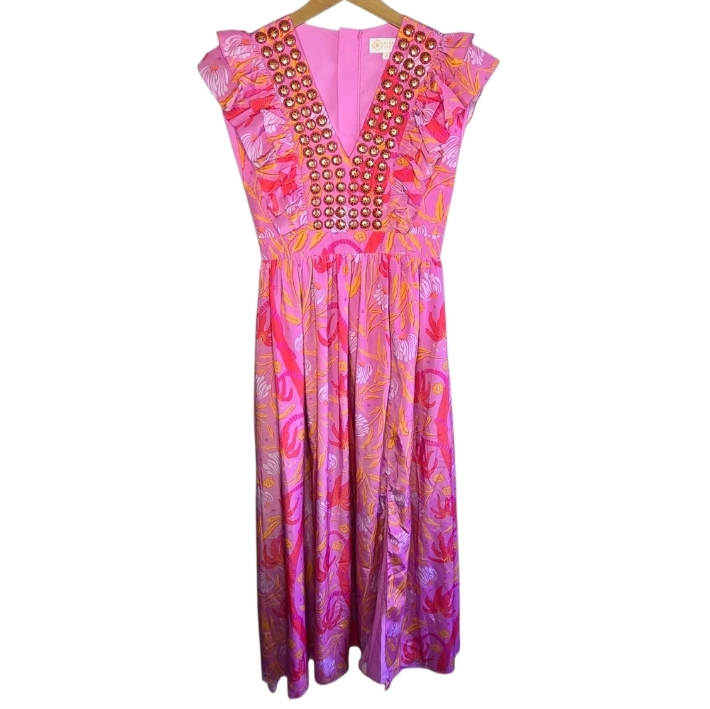 Sheridan French Stacey Maxi Dress Fuchsia Botanical Bold Colorful Floral Size XS